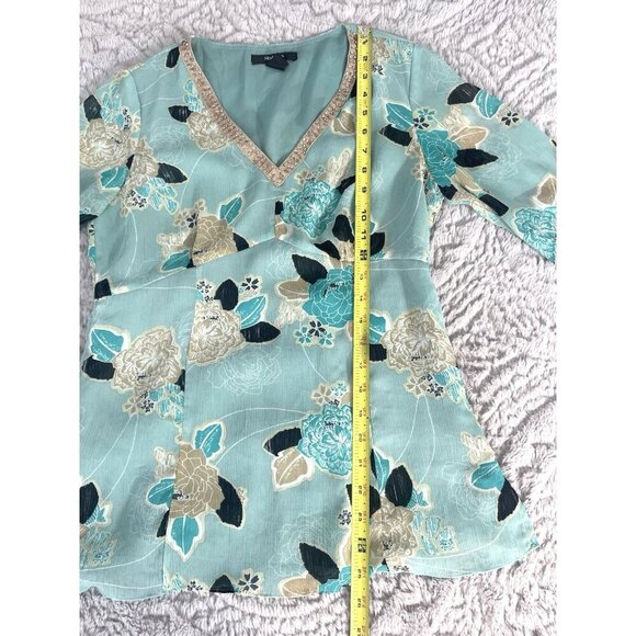 Style & Co Mint Green Floral V Neck Blouse Women's Size 8 Hidden Zip Cls - Picture 4 of 11
